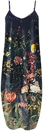 קיץ נשים עניבה צבע שמלת מקסי מזדמנת v נופלת שרוולים ללא שרוולים טרנדיים רופפים שמלה ארוכה עם כיסים