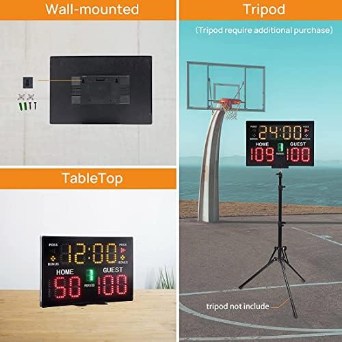 לוח תוצאות דיגיטלי של כדורסל, שעון ציון המותקן על קיר, עם זמזם של 75 dB, ספירה לאחור וטיימר ציון למשחק, מופעל על סוללות, מתאים לאולמות כדורסל, ספורט ספורטסיות