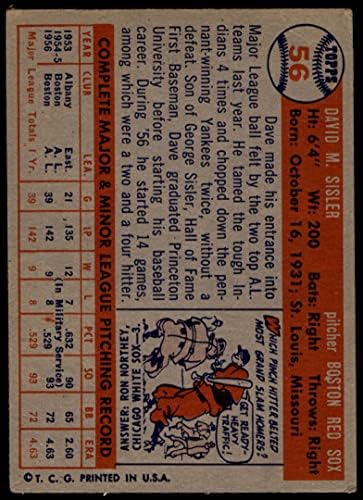 1957 Topps 56 דייב סיסלר בוסטון רד סוקס VG+ Red Sox