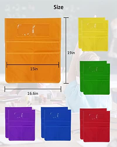 2 יחידות כתום כיס כיסא 16.6 איקס 19, כיסי כיסא בכיתה, כיסי כיסא תלמיד, עם 6 כיסים ותג שם תלמיד