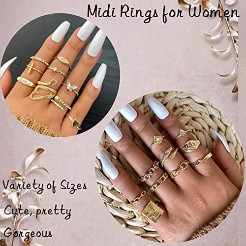 17 ק מ 28-60 יחידות זהב טבעת סטים עבור בני נוער בנות, בוהו קריסטל נשים לערום טבעות חבילה, לגיבוב אצבע אצבע מצב רוח טבעות סטים