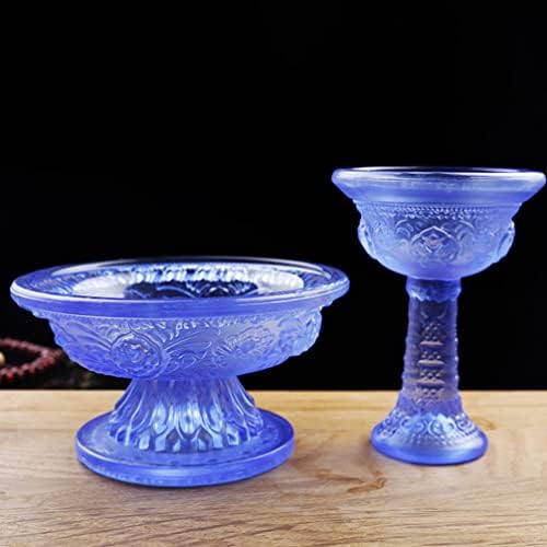 עיצוב כחול Ultnice 2 יחידות מים בודהיסטים המציעים קערות זכוכית המציע קערה לקערה לשימוש מזבח קטורת קטורת טיבטית בודהיסטית קישוט יוגה עיצוב