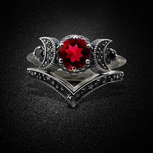 טבעת ירח אלילה משולשת, מתנות תכשיטים אדום אמטיסט טבעת לנשים בנות, שלבי ירח, בוהמי, צועני, טבעת וויקנית גותית