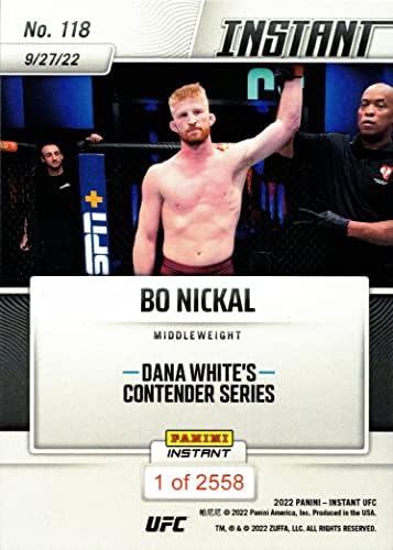 2022 Panini Instant UFC 118 BO Nickal Card Card - רק 2,558