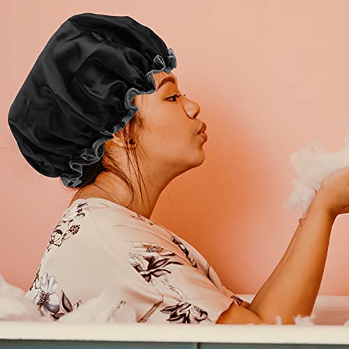 אביזרי מקלחת של Beaupretty אביזרי מקלחת 4 יחידים לשימוש חוזר לשיער שיער כובע ספא סאטן סאטן וכובע מקלחת כפול-רחצה לאיפור שיער כובעי כובעי כובעי נשים כובעי נשים