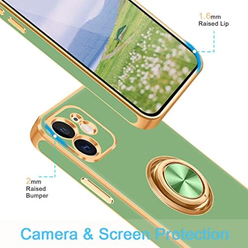 מארז האייפון 12 של האצבע, מארז iPhone 12 עם מעמד טבעת, מחזיק טבעת סיבוב 360 מעלות טבעת סיבוב מגנטית עילית מבריקה ציפוי זהב קצה זהב רזה טפו רך.