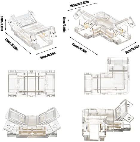 ערכת מחבר לד קלח 2 פינים 8 מ מ, כולל מחברי רצועת לד קלח ללא פערים 6 מארז וצורה 2 פינים מחברים פינתיים לד 4 מארז עבור אורות רצועת לד 8 מ מ