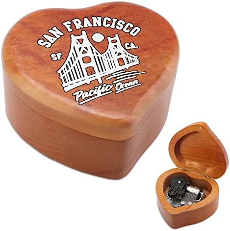 סן פרנסיסקו גשר הזהב גשר ירח קופסא מוסיקה מעץ קופסת מעץ צורת לב צורת קופסאות מוזיקליות מודפסות ליום הולדת ולנטיין יום הולדת