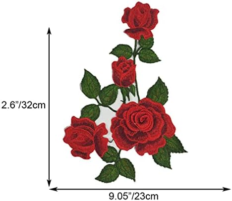 CZSYCDSF 5 יח 'פרח ורד אפליקציה תפור על טלאים, טלאי אפליקציות עלים פרחוניים, טלאי בדים של קישוטים, רקמה פרח ורד תפור על טלאי לג'ינס לבגדים אביזרי מלאכה לאפליקציות