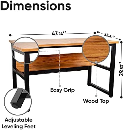 הלטר שולחן מחשב עם אחסון משרד שולחן עם מדפים לבית או משרד שולחן מחשב עם מדפים למחשב צג שולחן עבודה משחקי שולחן מחקר שולחן בציר עץ שחור מתכת מסגרת 47 סנטימטרים