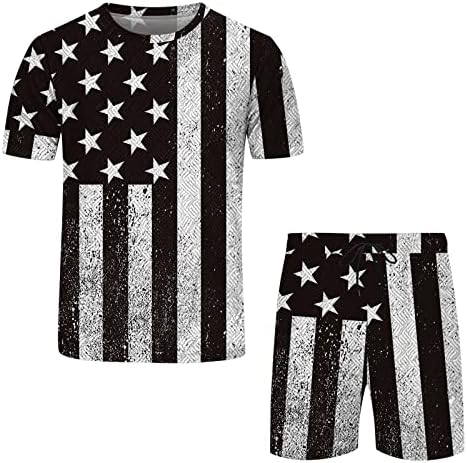 קיץ חולצות לגברים גברים מקרית ספורט קיץ עצמאות יום דגל קצר שרוולים סט 2 חתיכה רזה חליפה