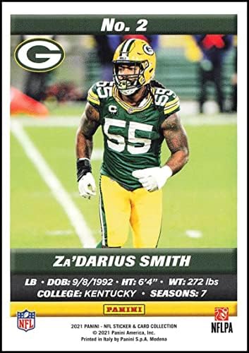 2021 Panini גודל סטנדרטי תוספת 2 Za'darius Smith Smith Green Bay Packers כרטיס מסחר בכדורגל NFL