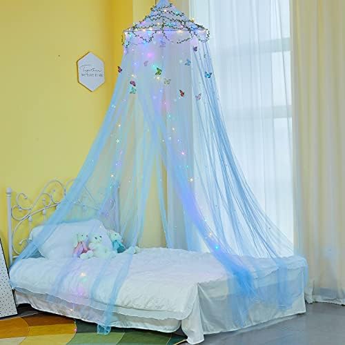 חופה מיטת פיובי לבנות מיטת חדר וילונות חופה עם נורות LED יתוש