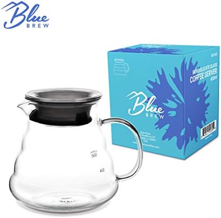 Blue Brew BB1008 600 מל, שרת קפה זכוכית לשפוך מעל יצרנית קפה, קפה קפה עמיד לחום קפה קפה