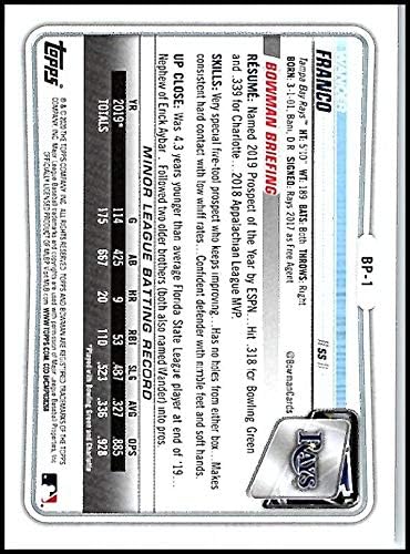 2020 פרוספקטים של באומן BP-1 משוטט פרנקו טמפה מפרץ רייס RC טירון MLB כרטיס מסחר בייסבול