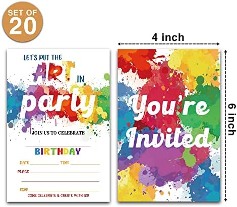 הזמנות למסיבת יום הולדת לאמנות - ציוד סיפוק למסיבות מפזרים - מלא את מסיבת יום ההולדת הריקה מזמין - 20 כרטיסי הזמנה עם 20 מעטפות -