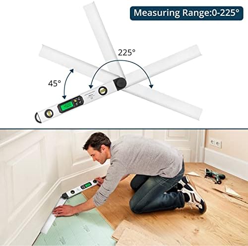 Allmeter Finder Finder Finder Finder לעיבוד עץ, 16 אינץ '400 ממ 0-225 ° רמת מדק עם סרגל מדד עם תאורה אחורית כלי מפלס בועות LCD למדידות עיבוד עץ, נגרות, בניין