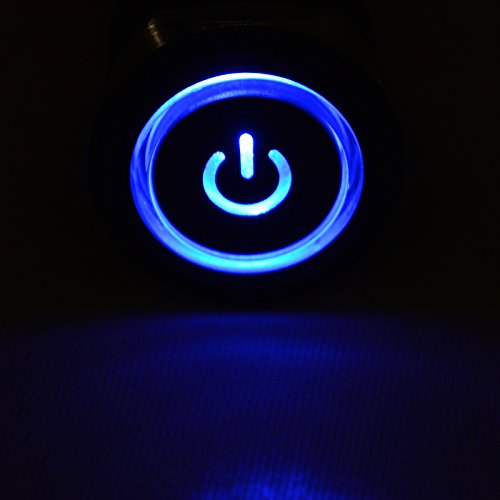 Jacobsparts תפס מתחזק כפתור כפתור/כיבוי מתג/כיבוי מכסף מתכת עגול עם סמל הכוח הכחול נורית LED מתאימה 3/4 חור גזרת פאנל בקוטר