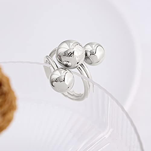אופנה כדור הצהרת טבעת עבור נשים בנות נירוסטה שכבות 3 עגול כדורי פתוח לעטוף אצבע טבעות נוחות להתאים גיאומטרי ייחודי חג המולד מסיבת יום הולדת תכשיטי מתנה גודל 7-8