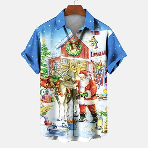 כפתור הגברים לחג המולד של Dsodan חולצות שרוול קצר, חג המולד מצחיק סנטה קלאוס הדפס באולינג חולצות חולצות חולצות חולצות