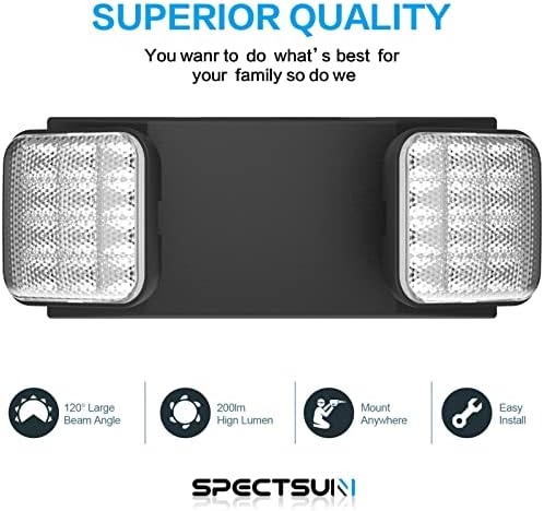 SPECTSUN 2 חבילות שלט יציאה LED שחור עם אורות חירום וגיבוי סוללה-מתאים לחיבור קשיח 2 LED HEAD-UL מוסמך -120-277VAC/גופי אורות חירום מסחריים/תאורת חירום