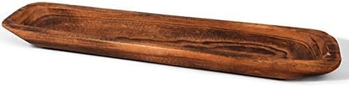 מוצרי מידלנד עליון קערות בצק עץ דקורטיביות תפאורה באורך 30 על 6 אינץ', קערת בגט לחם גדולה תצוגת קישוט בית מרכזית כפרית, עץ שיטה מגולף ביד