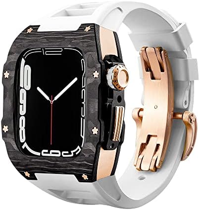 CNHKAU יוקרה סגסוגת פחמן סגסוגת סגסוגת סט רצועה עבור Apple Watch 7 6 5 4 SE גומי גומי ערכת שינוי לוחית DIY עבור IWatch 44 ממ 45 ממ