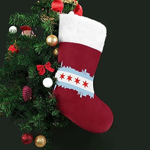 דגל סיטי שיקגו גרבי גרב תלויים לחג המולד לעץ עץ חג המולד תפאורה ביתית