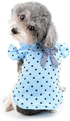 חולצות כלבים רנפי לבנות כלבים קטנים אפוד מחמד פרחוני עם קשת כלבלב נושם גופי נושם גופי אביב אביב קיץ תלבושות בגדים, כחול, XL