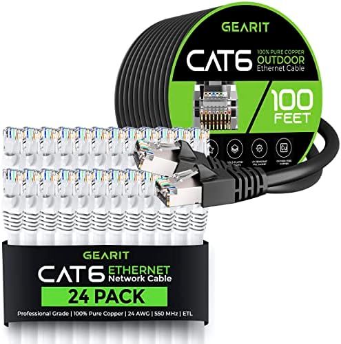 Gearit 24 פאק 1.5ft Cat6 כבל אתרנט וכבל 100ft cat6