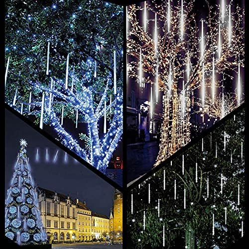 אורות מקלחת מטאור של Zhewen אורות חג המולד קרחון אורות חיצוניים 30 סמ 8 צינורות 192 LED, אורות גשם אטומים למים אורות שלג אורות ליל כל הקדושים, מרפסת, פטיו, גג, קישוט למסיבה