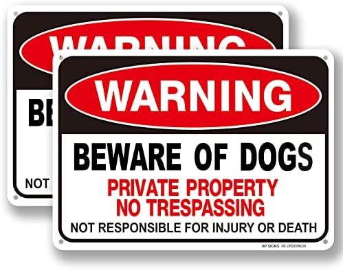 היזהר מרכוש פרטי שלט כלבים ללא הסגת גבול אזהרת כלבים שלטי אלומיניום אזהרה שלט סרט רפלקטיבי גבוה שאינו אחראי לפציעה או למוות 10x7 , 2 חבילה, UV מוגן ועמיד בפני מזג אוויר, הרכבה קלה, שימוש פנים/חיצוני לבית,