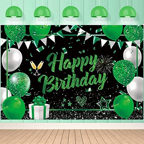 יום הולדת שמח קישוטי רקע ירוק שחור גליטר יום הולדת רקע סימן ירוק לבן בלוני דגל קישוט רקע לגברים נשים ילדים יום הולדת ספקי צד