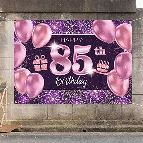 רקע באנר יום הולדת 85 שמח-85 אספקת קישוטים למסיבת יום הולדת לנשים-זהב סגול ורוד 4 על 6 רגל