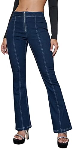 ג'ינס התלקחות מופרזים של נשים אמצע מותניים נמתחים רגל ישרה פעמון רופפת תחתון מכנסיים ג'ינס רגל רחבה Y2K בגדי רחוב