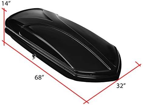 DNA Motoring PT-ZTL-8139-BK ABS גג גג עליון תיבת מטען עם מנעול + מקשים + זוג מוט הרכבת האוניברסלי של אלומיניום, שחור, שחור