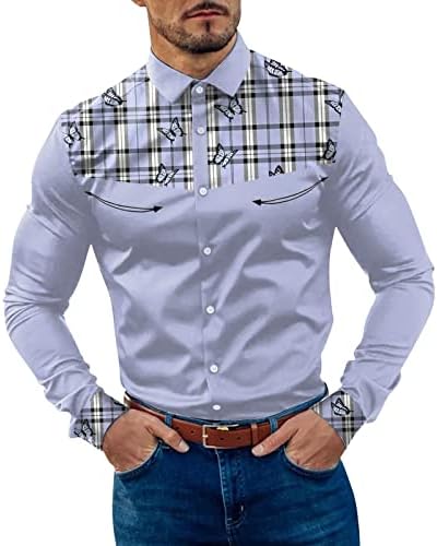 חולצות מזדמנות של XXBR לגברים, טלאי צבע טלאים משובצים משובצים שרוול ארוך שרוול רגיל כפתור כפתור לאזיקים לגברים אבא