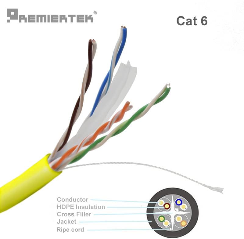 Premiertek 1000ft Cat6 23AWG UTP Solid Network Network Netwernet Ethernet LAN כבל תפזורת צהוב