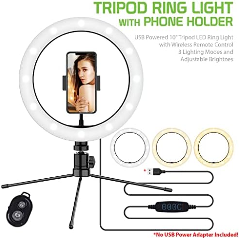 טבעת סלפי בהירה אור תלת צבעוני תואם לאופטימוס שלך 3 וולט 720 10 אינץ ' עם שלט לשידור חי / איפור/יוטיוב / טיקטוק/וידאו / צילום
