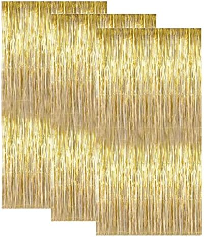 זהב רדיד פרינג ' וילונות מתכתי טינסל שמר וילון מסיבת רקע קישוטים,חבילה של 2