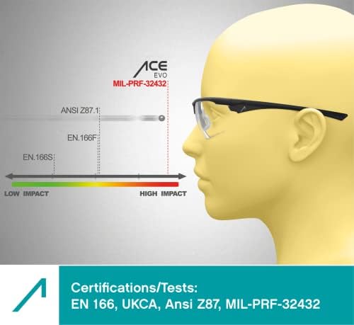 משקפי בטיחות של אייס EVO - משקפיים טקטיים עם ציפוי נגד ערפל - ANSI Z87.1 - לעבודה ולאיירסופט, פיינטבול וכו '.