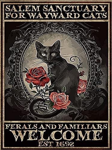 פוסטר חתול שחור שלט פח-מקלט סאלם לחתולים סוררים פוסטר-פוסטר מכשפה סאלם-מקלט סאלם - פוסטר חתול מכשפה-שלטים לבית 8 על 12 אינץ