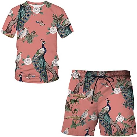 גברים חליפות גברים של עץ פרח וציפור הדפסת גברים של 3 ד קצר שרוול חליפת מכנסיים קצרים חוף טרופי הוואי גוף