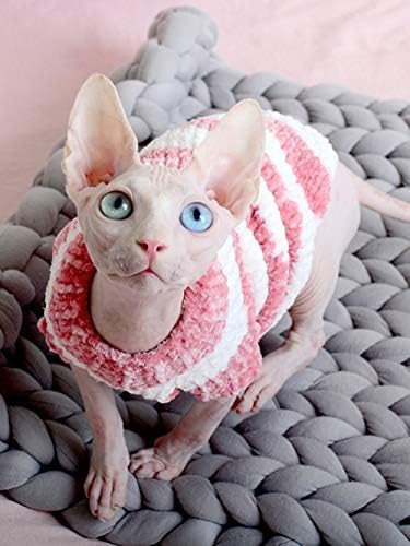 מעצב KHEMN סרוג סוודר סוודר פסים סוודר חתול חם עם פלייס סמיך ביותר לחתול חסר שיער, 3 צבעים