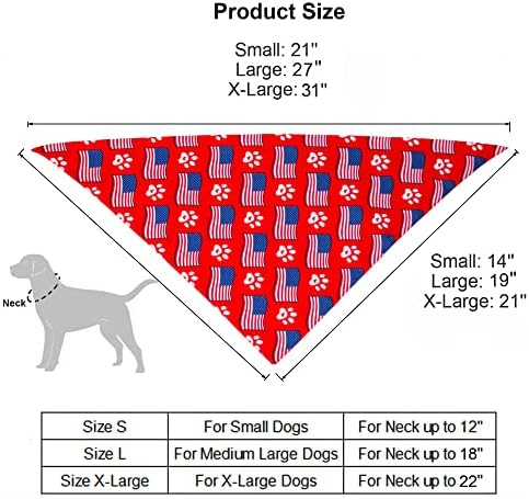 Adoggygo American Flag Dog Bandana, גדלים מרובים המוצעים, משולש הפיך צעיף כלבים פטריוטי 4 ביולי כלב בנדנות לכלבים גדולים בינוניים
