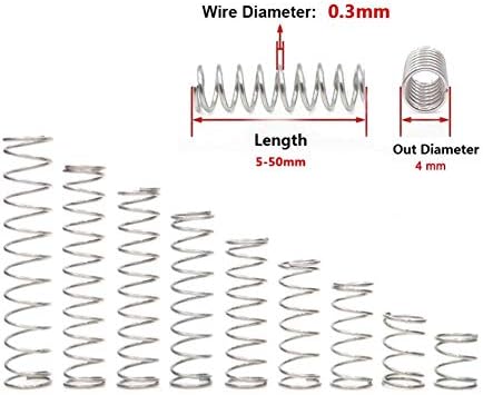 דחיסה קפיץ החזרת קפיץ דחיסה בקוטר קפיץ קטן קוטר 0.3 ממ קוטר חיצוני 4 ממ אורך לחץ 5 ממ -50 ממ 304 קפיץ נירוסטה 10 יחידות