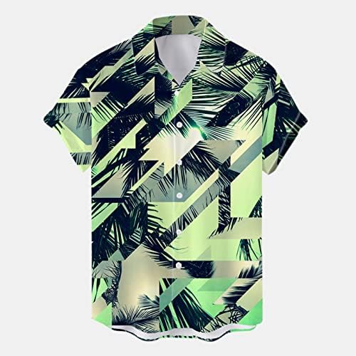 כפתור Zddo Mens במורד חולצות הוואי, שרוול קצר של קיץ עץ טרופי הדפס חולצה מזדמנת