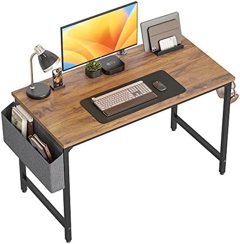40 בית משרד כתיבה קטן שולחן, מודרני פשוט סגנון מחשב שולחן, שחור מתכת מסגרת, כפרי חום