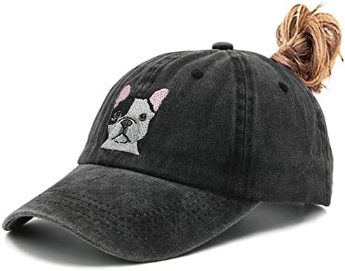 כובע קוקו קוקו של בולדוג צרפתי וולדיאלי כובע בייסבול ג'ינס רקום מתכוונן לנשים, שחור