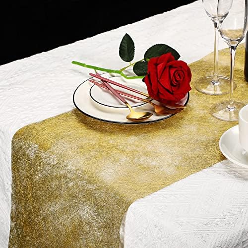 רצים שולחן זהב נצנצים דקורטיביים נצנצים שולחן מטאלי רץ רול רול קישוטי שולחן שולחן תחרה רץ שולחן רשת עם מספריים ושליט רך לחתונה לחתונה חג המולד
